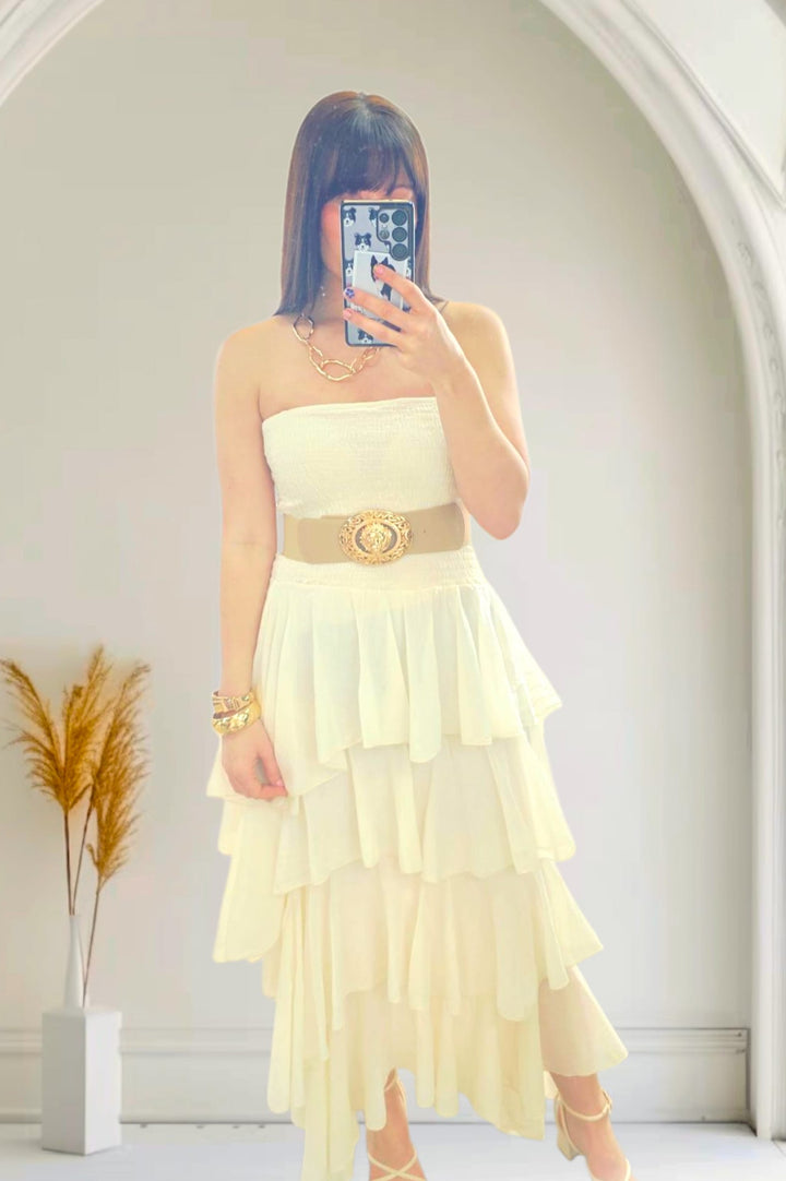 Rosita Ruffle Maxi Dress Cream