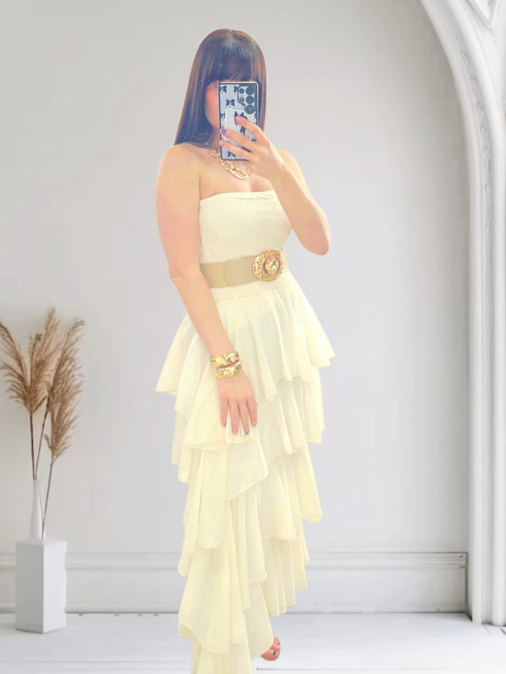 Rosita Ruffle Maxi Dress Cream