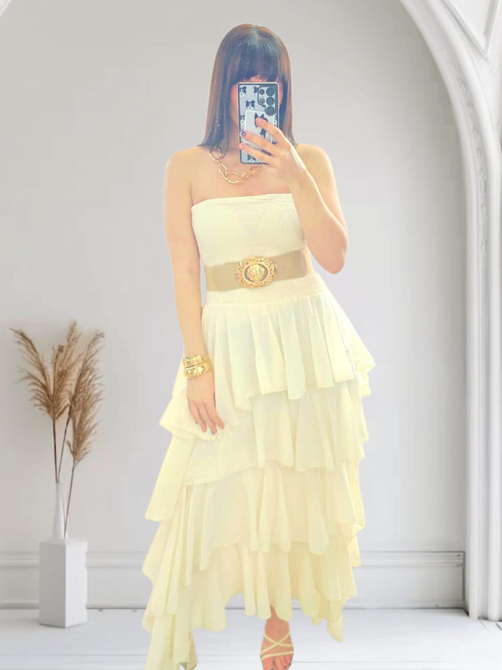 Rosita Ruffle Maxi Dress Cream