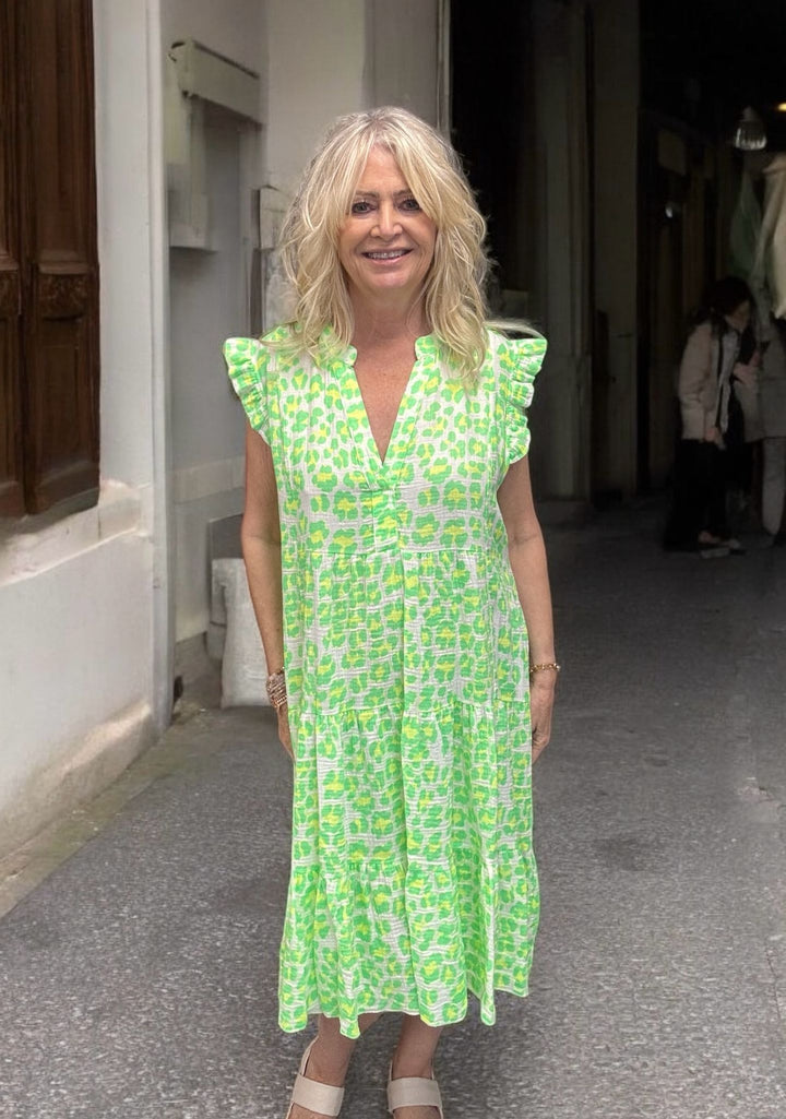 Glow Getter Leopard Dress Lime