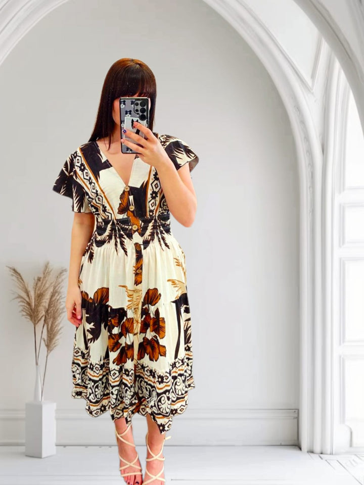 Talise Tropical Midi Dress Black