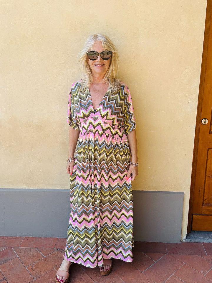 Milena Zig Zag Dress Khaki