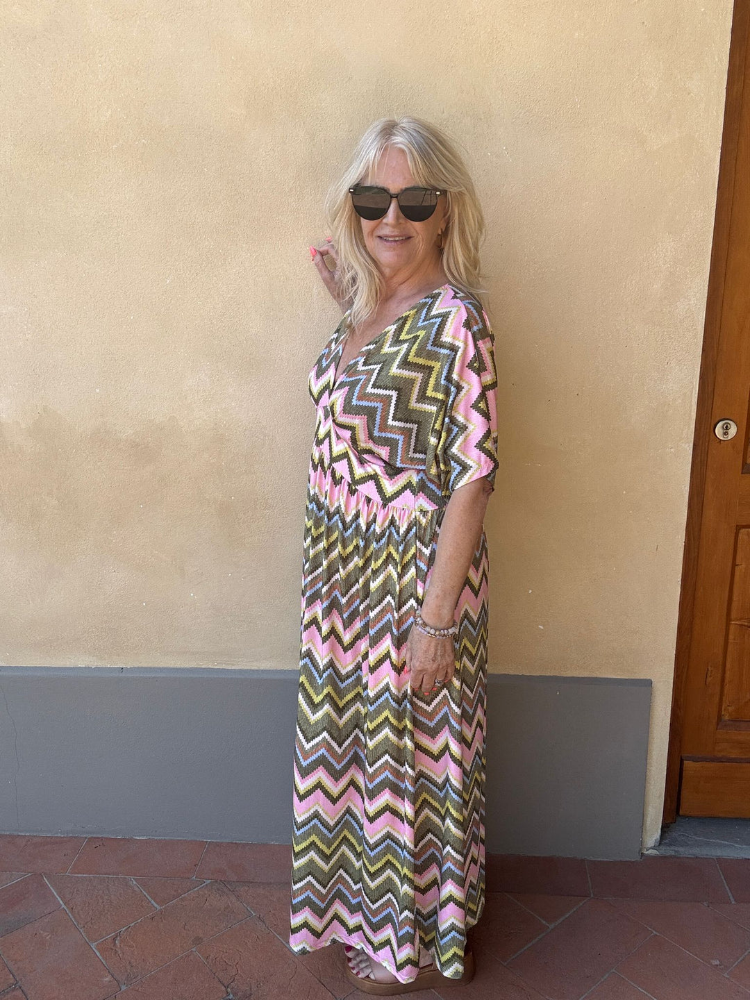 Milena Zig Zag Dress Khaki