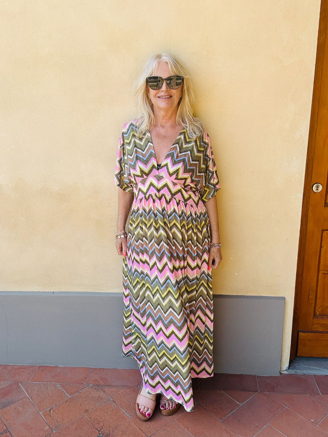 Milena Zig Zag Dress Khaki