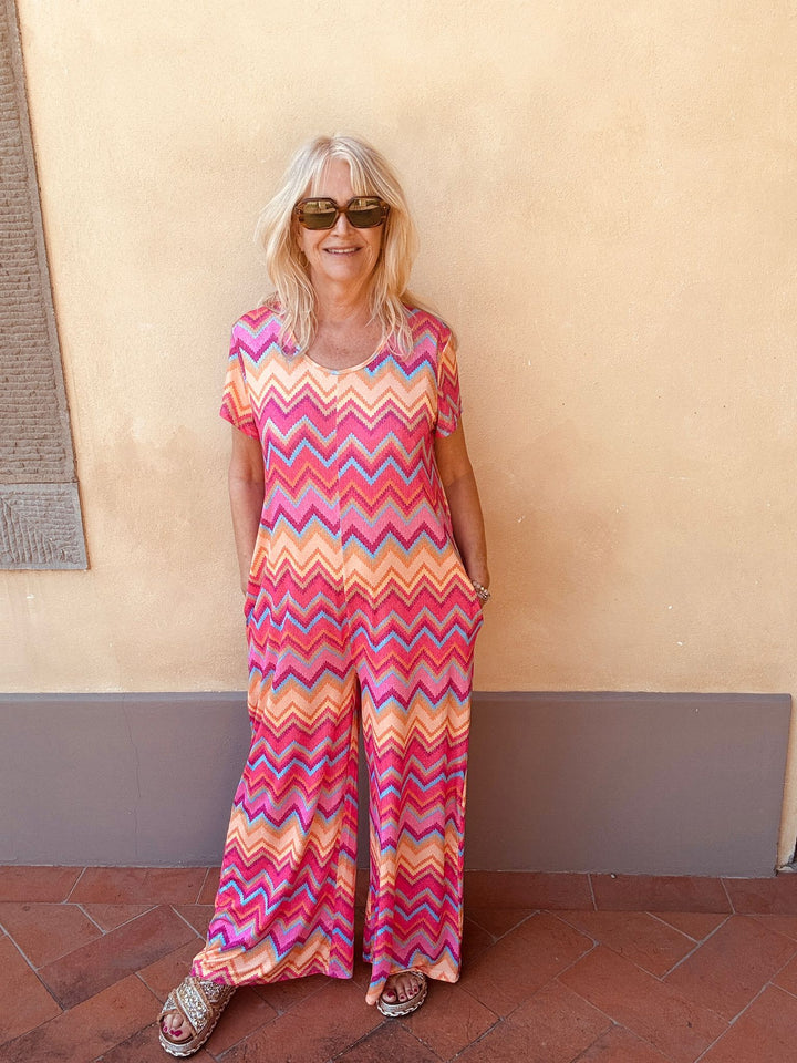Mariella Zig Zag Jumpsuit Fuchsia