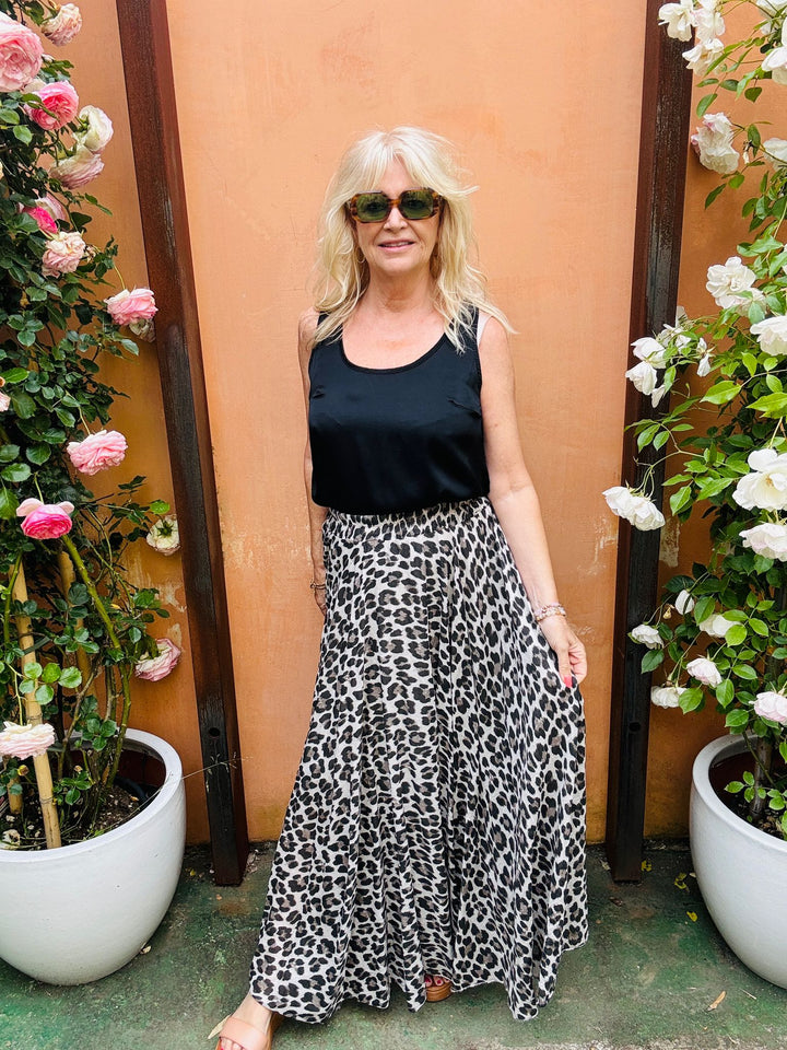 Leopard Cotton Skirt Black