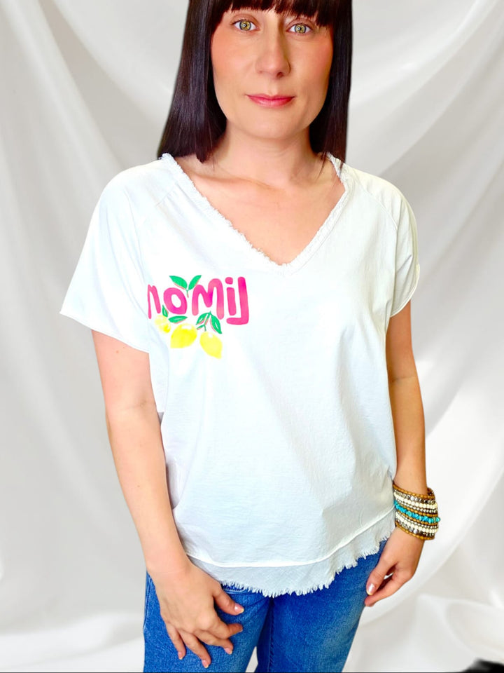 Lemon Zest Top White/Pink