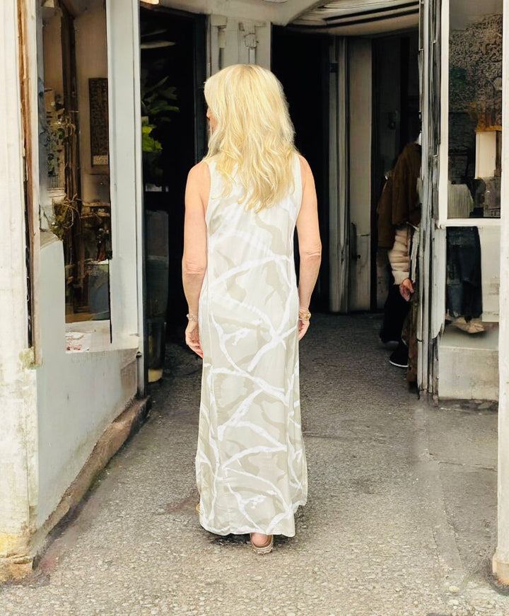 V Neck Camo Dress Cream