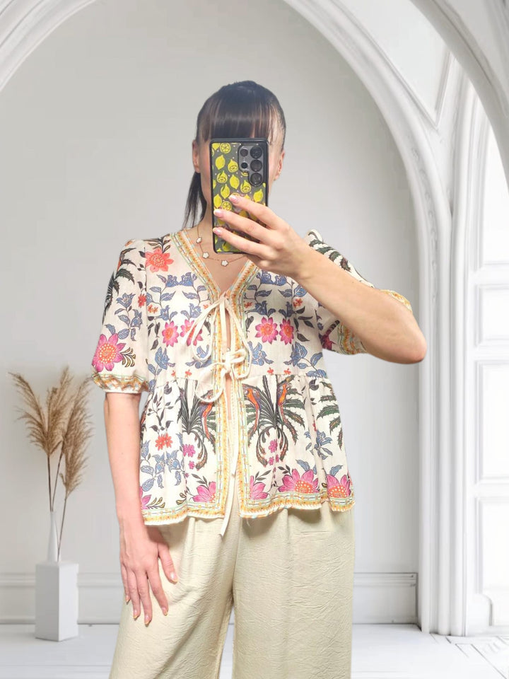 Floral Tie Front Top