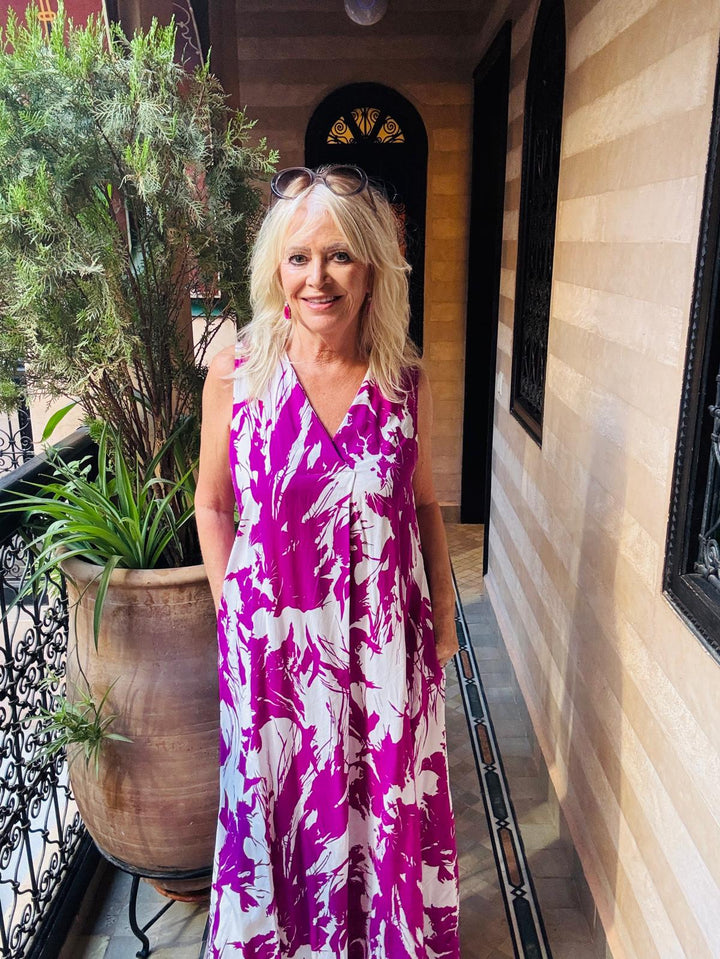 Splash Pocket A-Line Dress Magenta