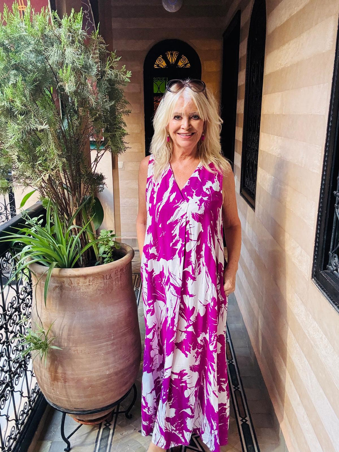Splash Pocket A-Line Dress Magenta