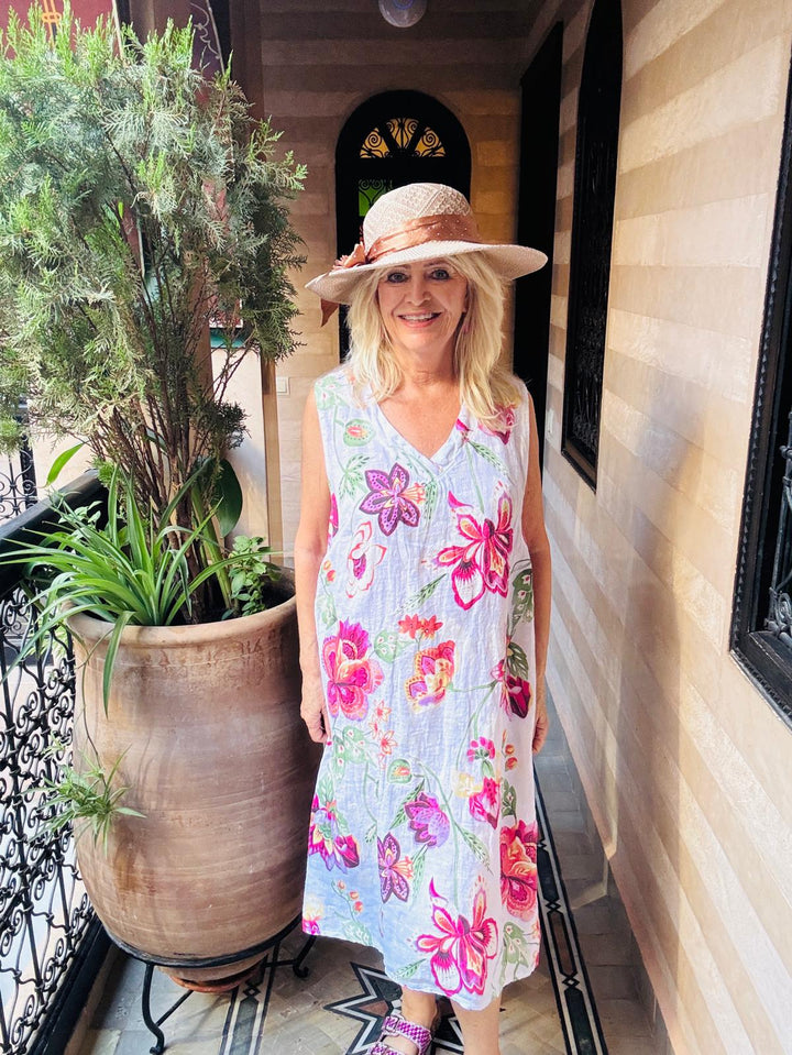 Linen Flower Tunic Dress White