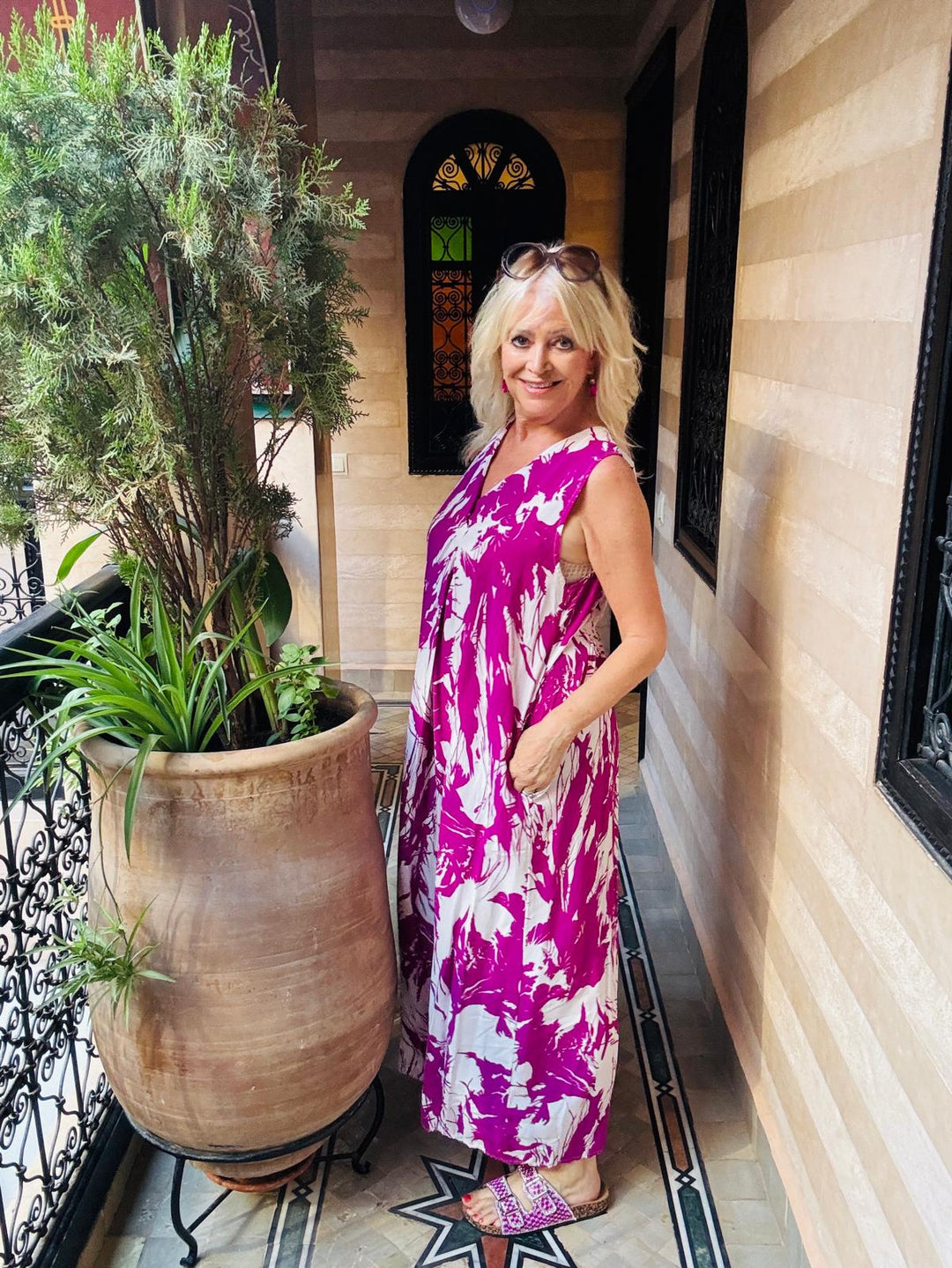 Splash Pocket A-Line Dress Magenta