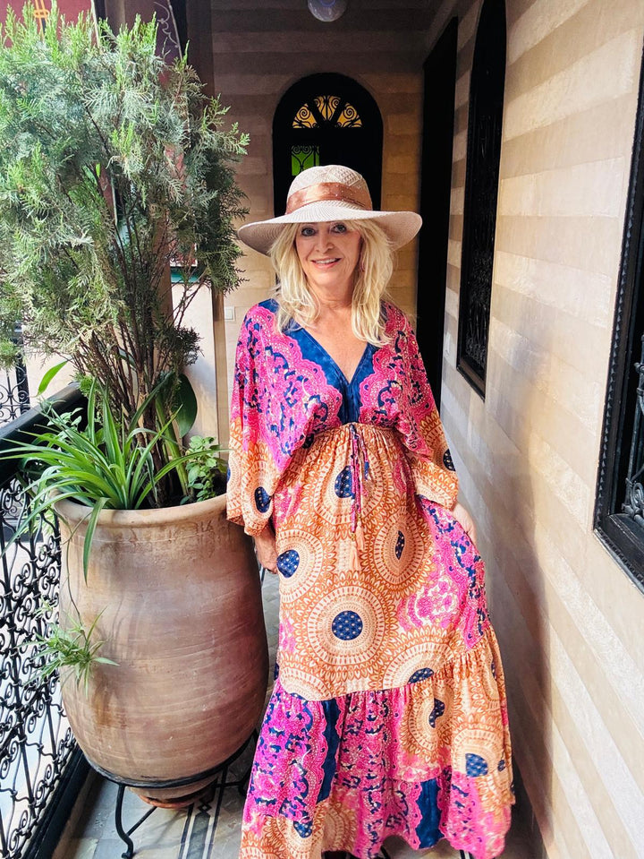 Silk Mandala Maxi Dress Pink