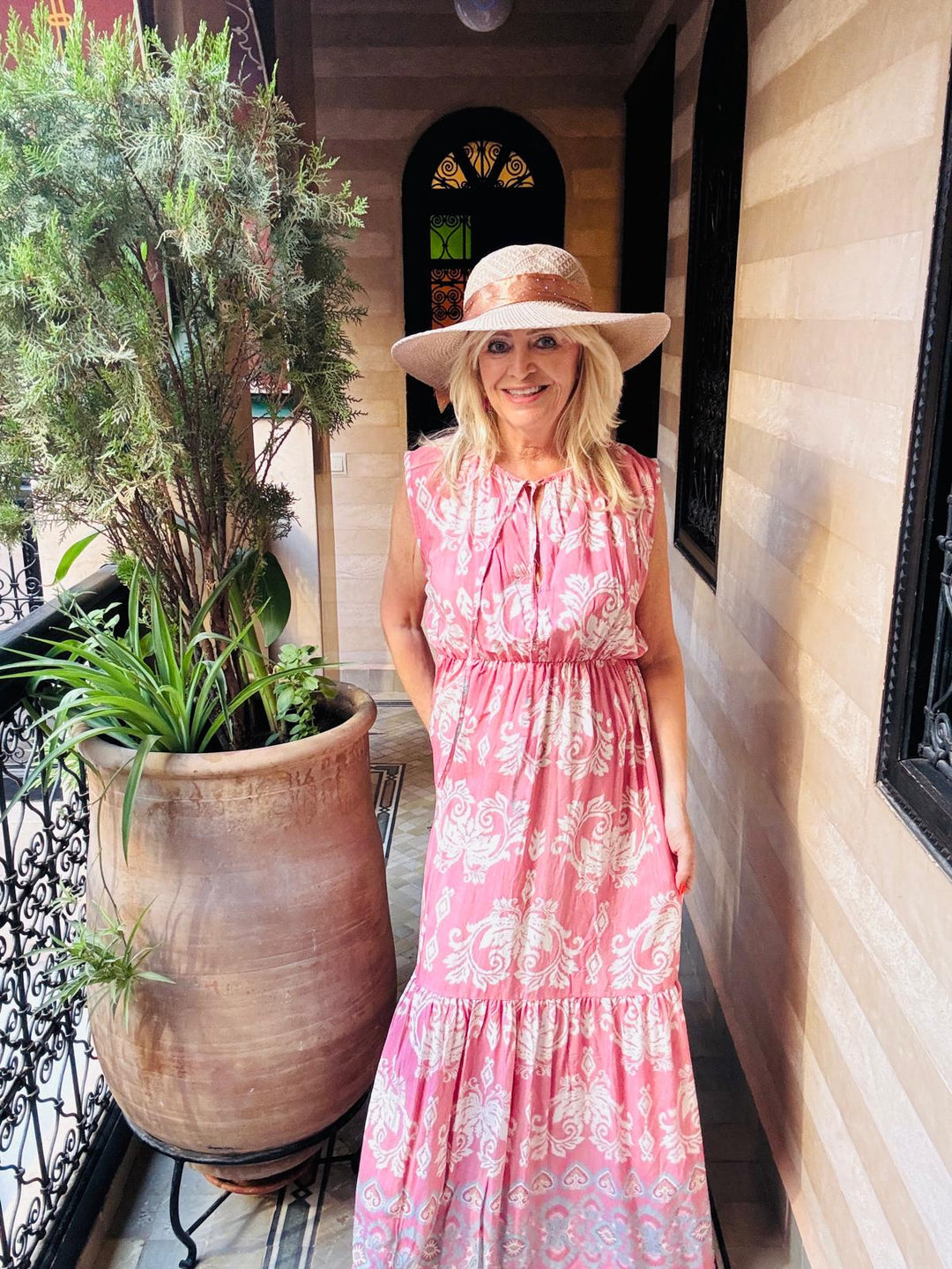 Aztec Maxi Dress Pink