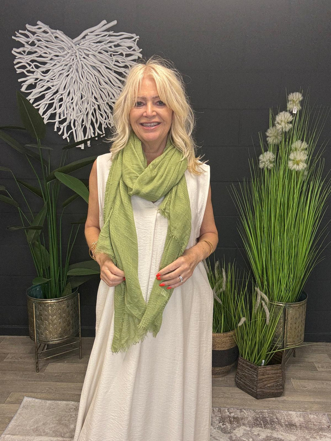 Crinkle Plain Scarf Khaki