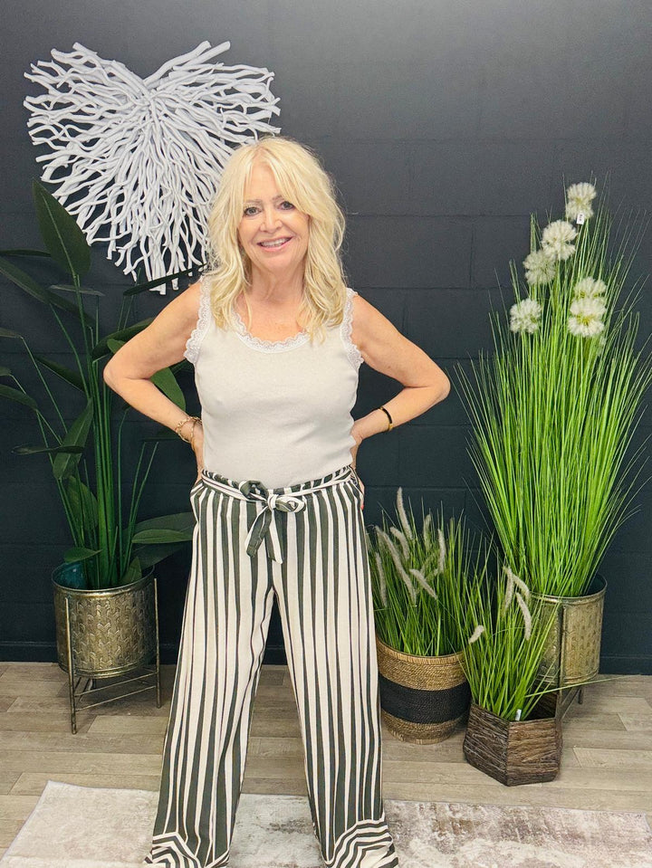 Suzie Stripe Trousers Khaki