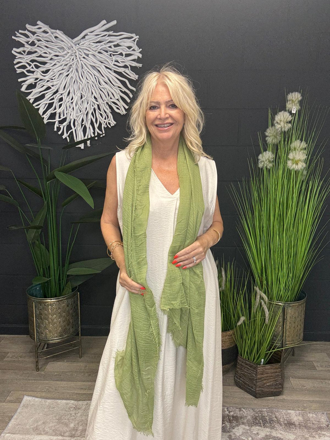 Crinkle Plain Scarf Khaki