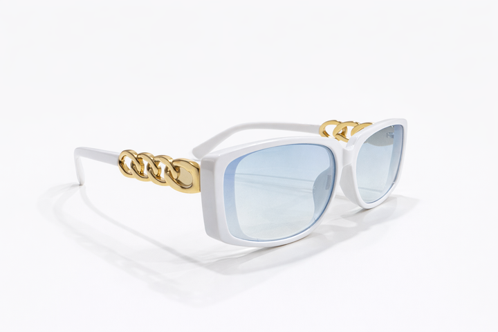 Gold Curb Link Sunglasses White