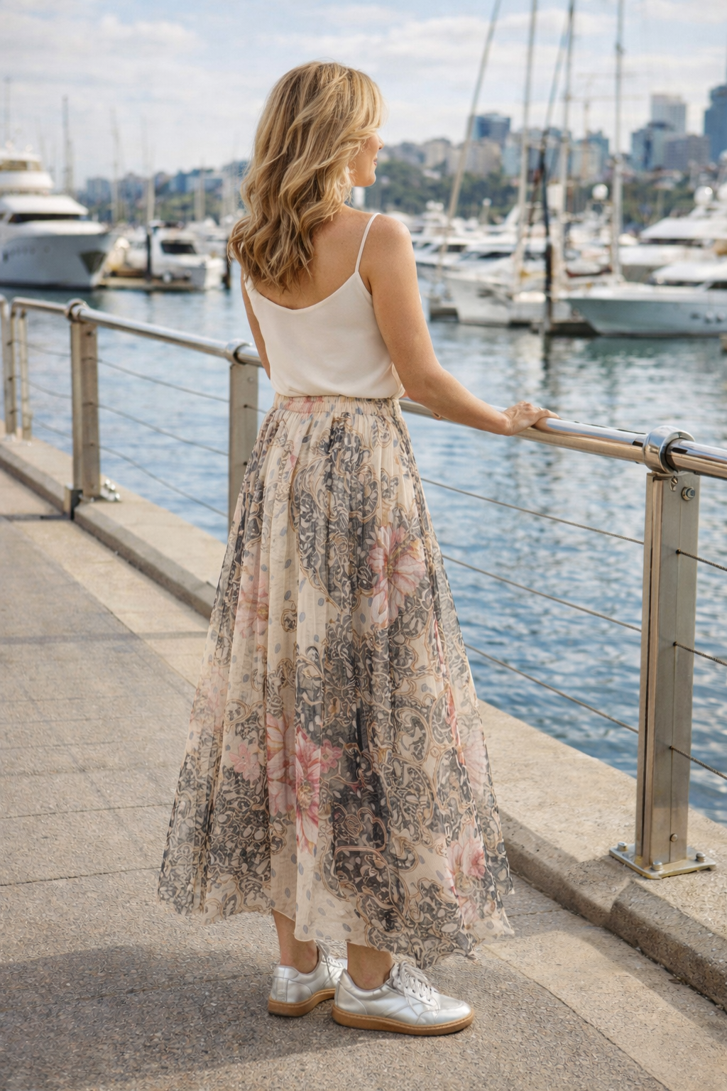 Jovanna Floral Tulle Skirt Cream