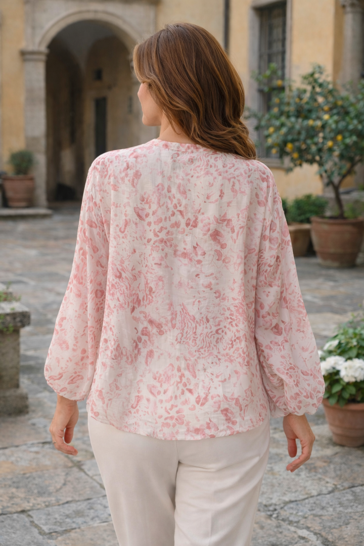 Yvette Abstract Print Top Pink