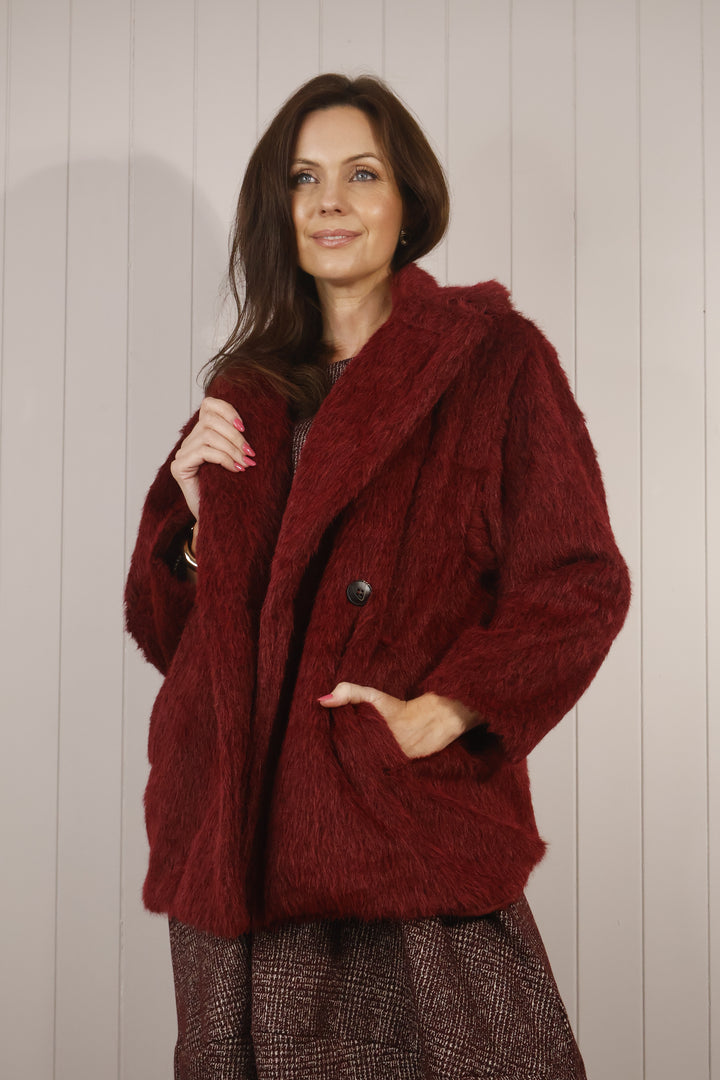 Stella Faux Fur Coat Bordeaux