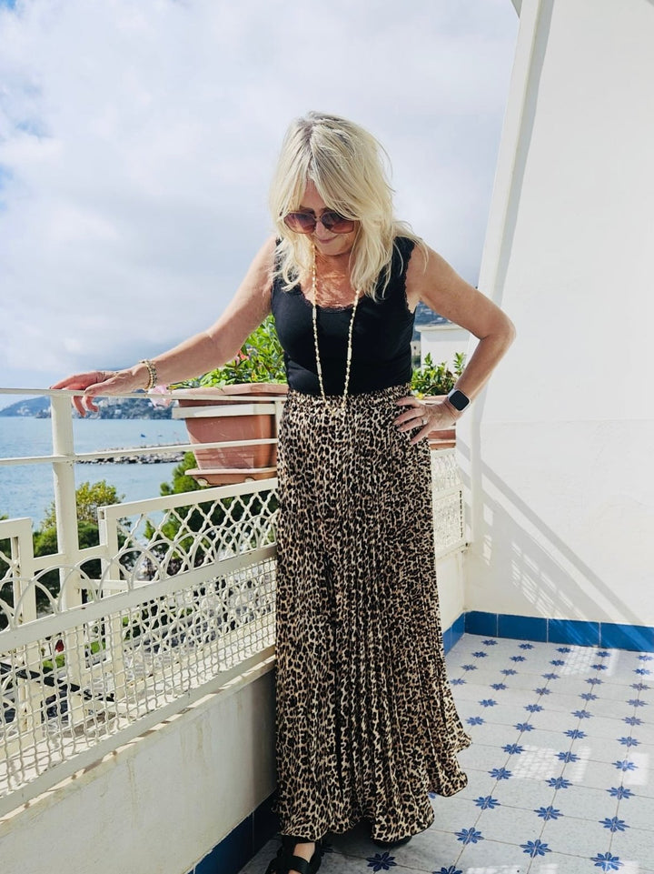 Satin Pleated Skirt Leopard
