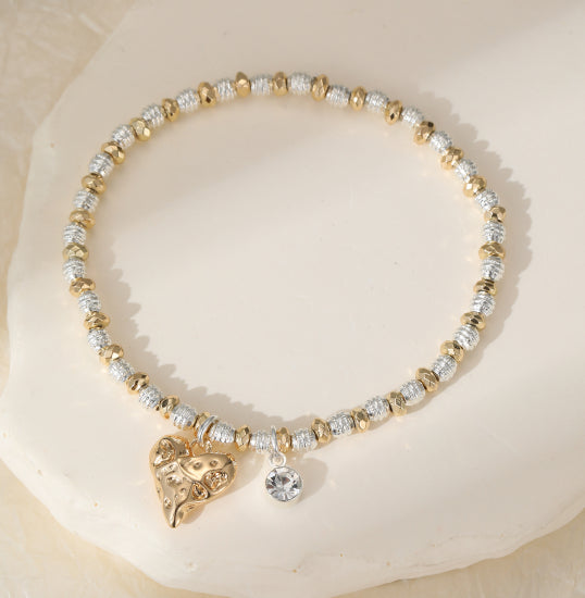 Hammered Heart Two Tone Bracelet