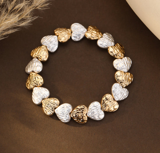 Textured Heart Bracelet Two Tone