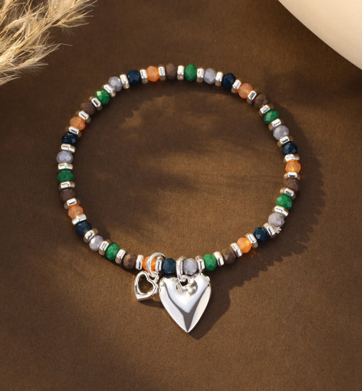 Bonnie Beaded Heart Bracelet Silver