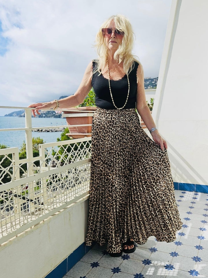 Satin Pleated Skirt Leopard