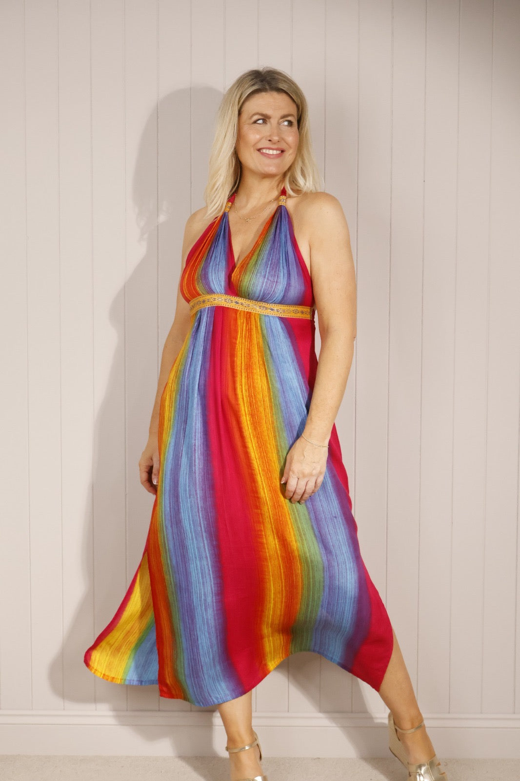 Rainbow Halterneck Maxi Dress