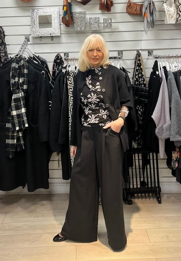 Elvira Embroidered Mesh Top Black