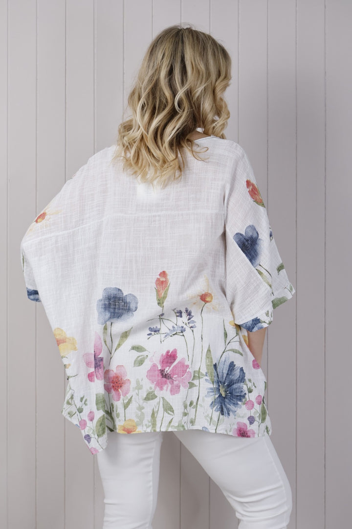 Olivia Floral Oversized Cotton Top White