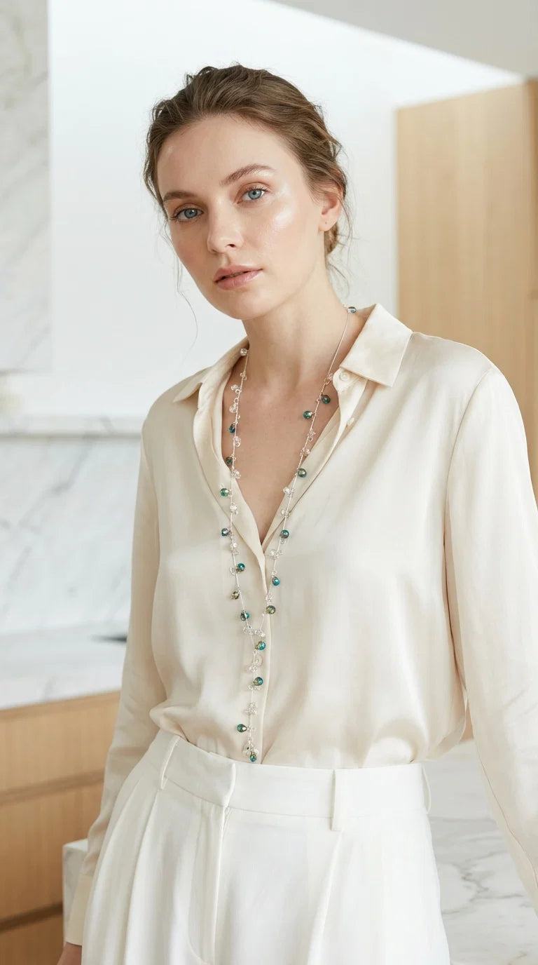 Stardust Shimmer Beaded Necklace Silver