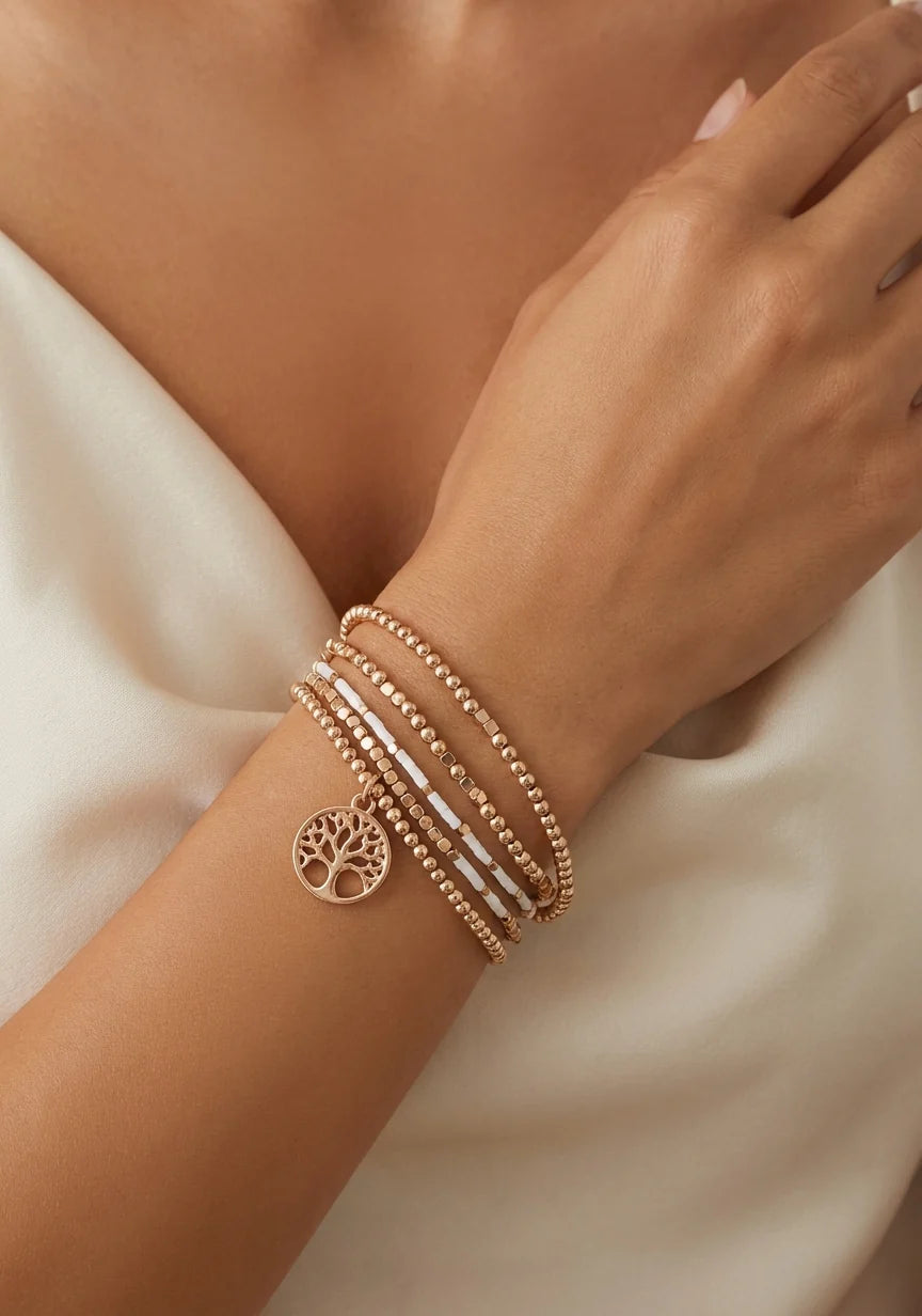 Tree Of Life Multi Beaded Bracelet White/Gold