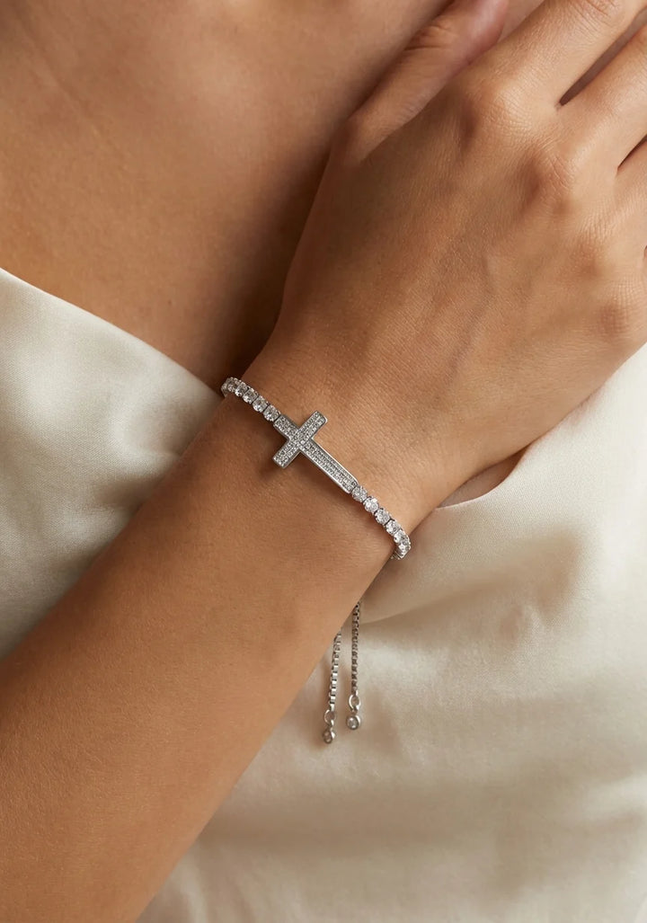 Eternal Diamanté Cross Bracelet Silver