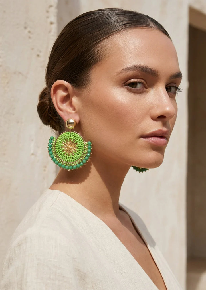 Bella Beaded Earrings Gold/Lime