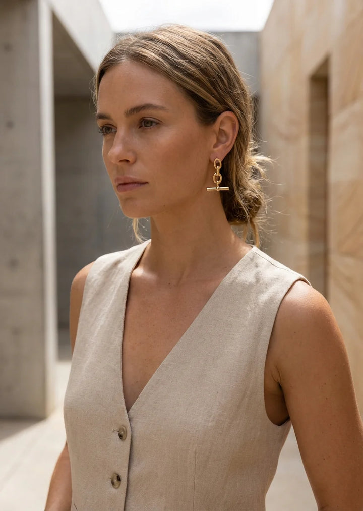 T-Bar Dropper Earrings Gold