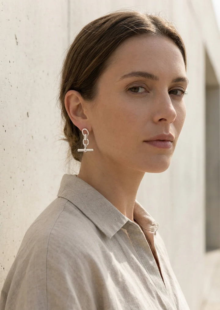 T-Bar Dropper Earrings Silver