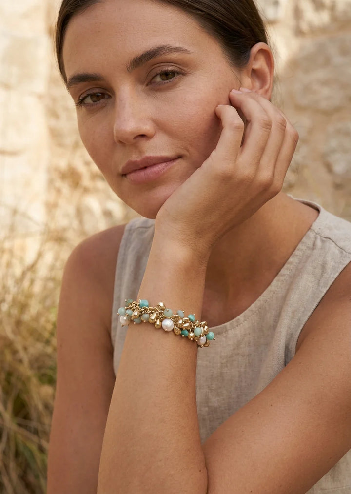 Mila Multi Bead T-Bar Bracelet Gold