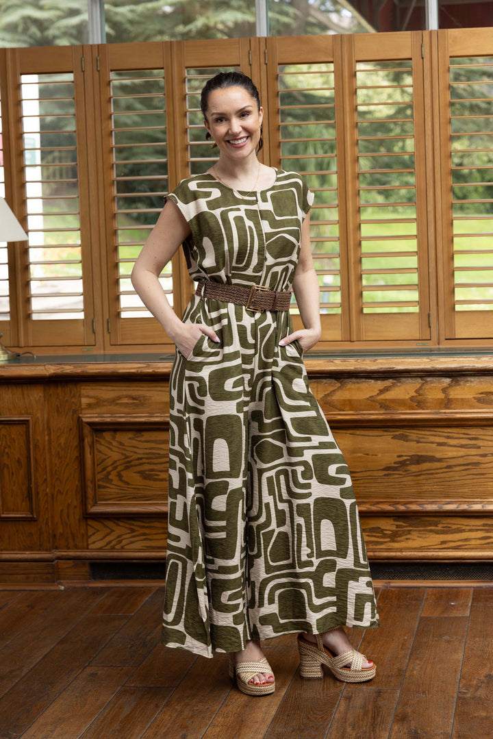 Briela Belted Jump Suit Khaki