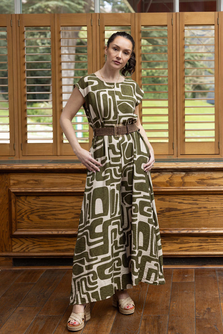 Briela Belted Jump Suit Khaki