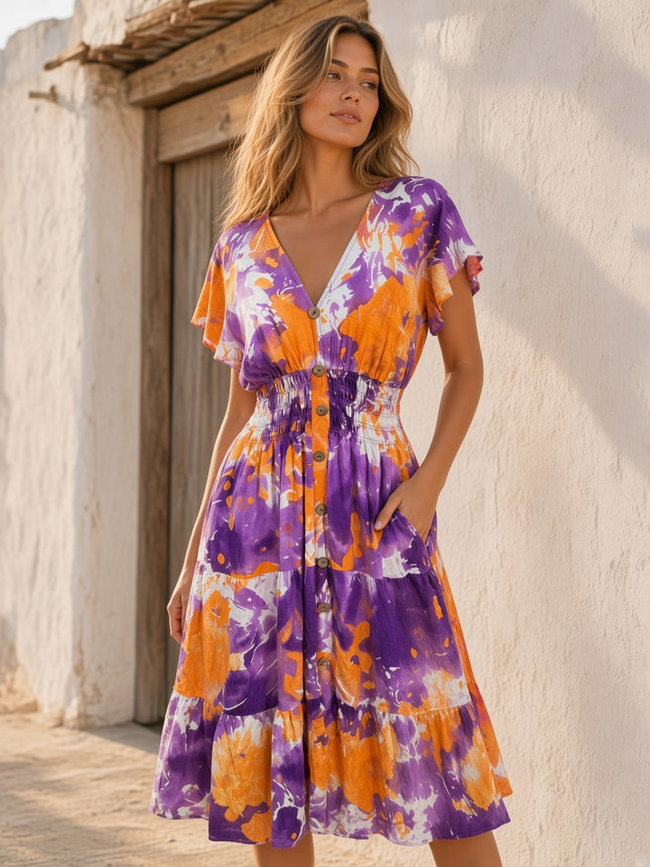 Marisol Shirred Midi Dress Purple