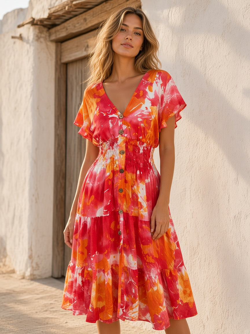 Marisol Shirred Midi Dress Pink
