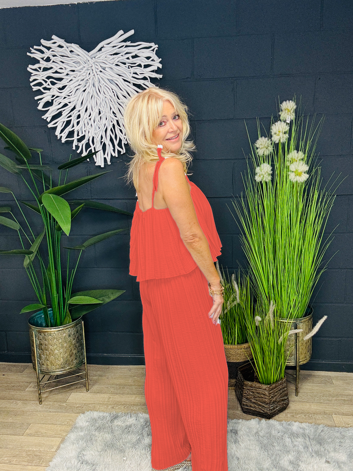 Merida Pleated Jumpsuit Coral
