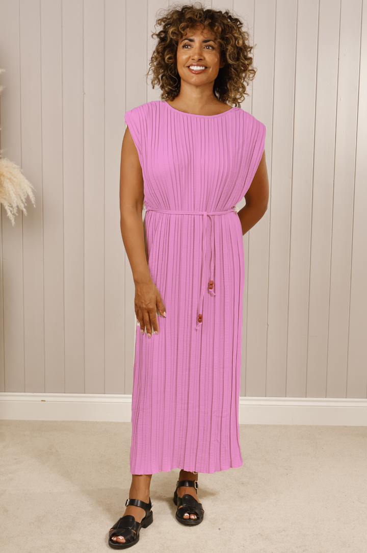 Mireya Pleated Midi Dress Pink
