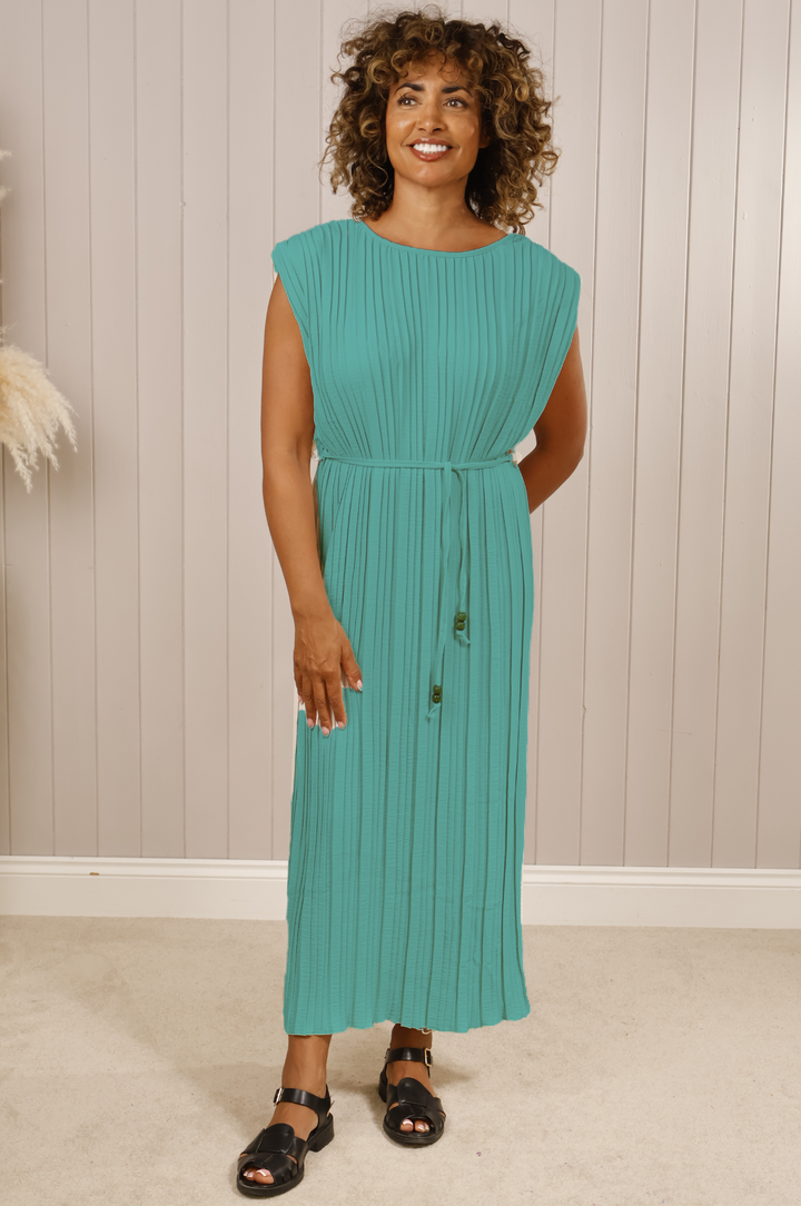 Mireya Pleated Midi Dress Green