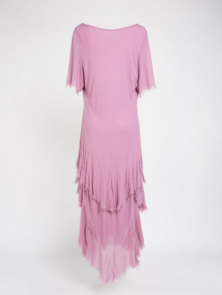 Sorelle Silk Ruffle Dress Rose