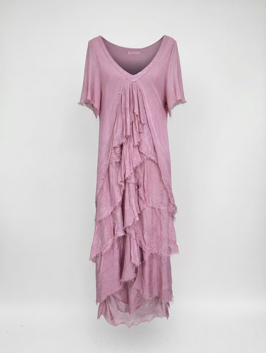 Sorelle Silk Ruffle Dress Rose